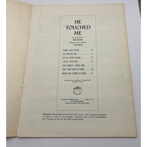 Bill Gaither He Touched Me Sheet Music Songbook Piano Organ 7 Songs 1960s - Picture 2 of 7